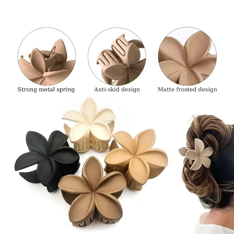 4Pcs New Fashion Flower Hair Claws for Women Large Hair Clips Crab Clamps Frosted Ponytail Shark Clip Headdress Hair Accessories