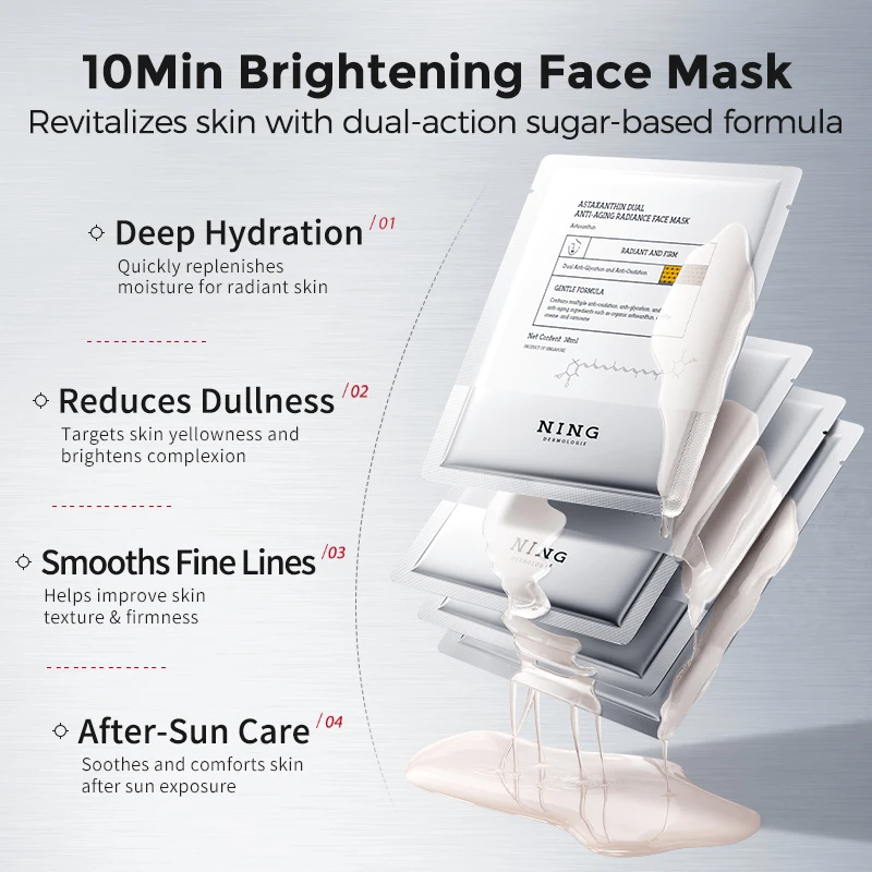 Astaxanthin Facial Mask – Brightening, Hydrating & Anti-Aging Face Mask with Centella Asiatica and Rosemary Extract