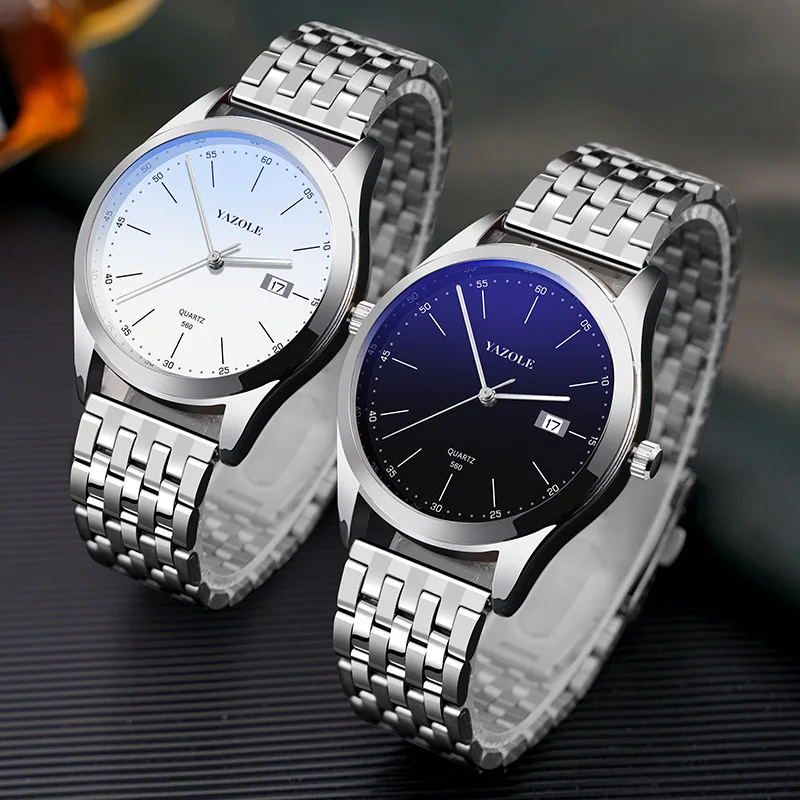 

Simple Fashion Wristwatch Luminous Pointer Calendar Function Waterproof Steel Strap Business Men's Quartz Watch