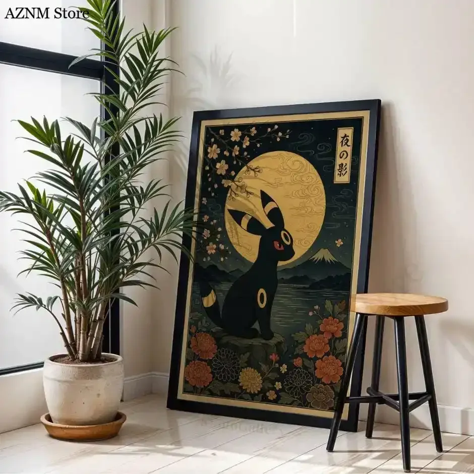 Japanese-style posters, Pokémon wall art, bedroom decorations, retro style, Pokémon-inspired, anime room decorations, frameless