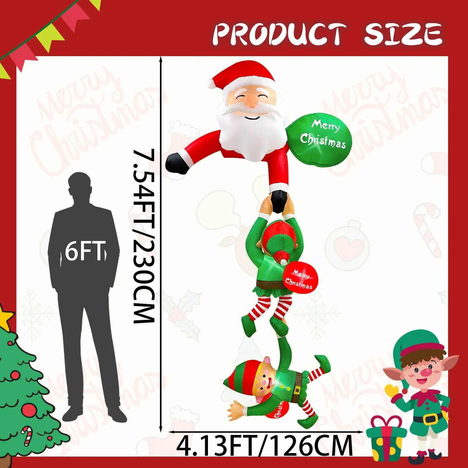 Santa Claus pulls two elves garden ornament LED Christmas inflatable decoration air mold LED lighting