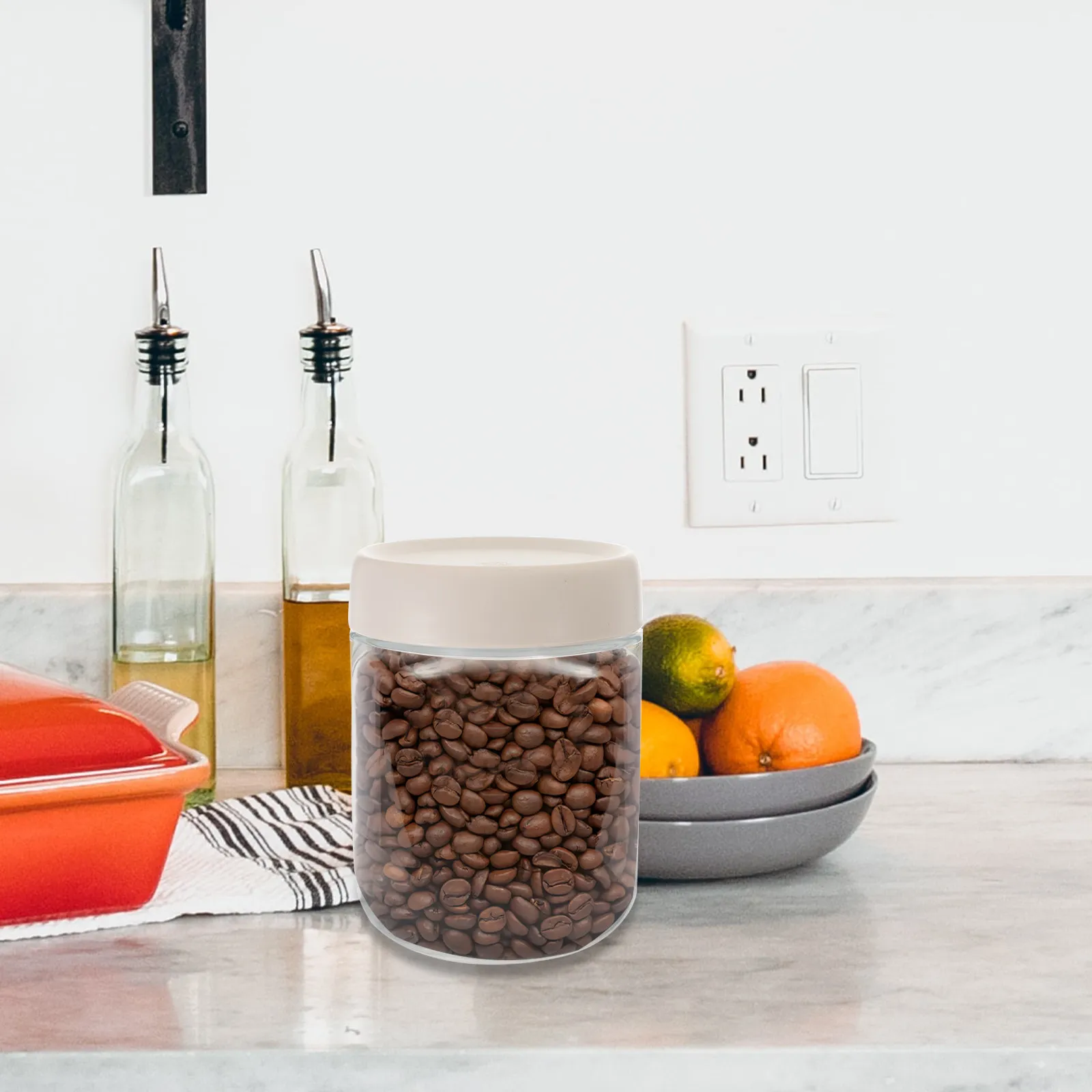2Pcs Airtight Glass Storage Jar Set Clear Leakproof Food Container for Tea Coffee Beans Dried Fruit Cereals Kitchen Canisters