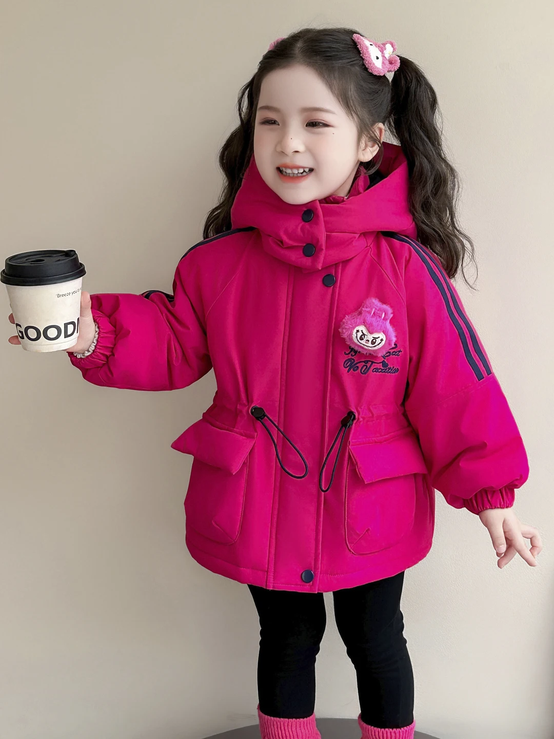 

Thiened Fce Children's Autumn Winter Jaet Girls Padded Coat Warm Cotton Clothes Zipper Straight Cut Long Sve Silk Top