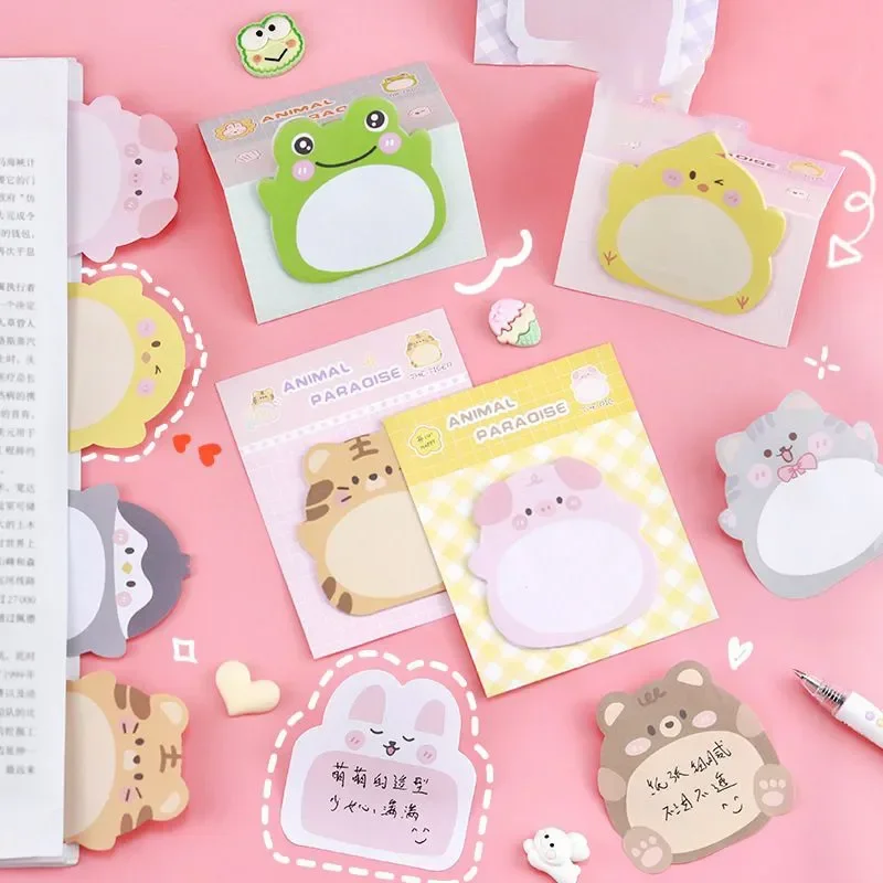1 Piece  Adhesive Kawaii Cartoon Animals Sticky Notes Notepad Memo Pad Office School Supplies Stationery Sticker