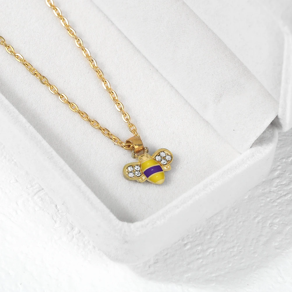 Cartoon Bee Pendant Necklace Smart Cute Small Animals Friends Gifts Gold Silver Colors Chain Necklace Men Women Fashion Jewelry view 2