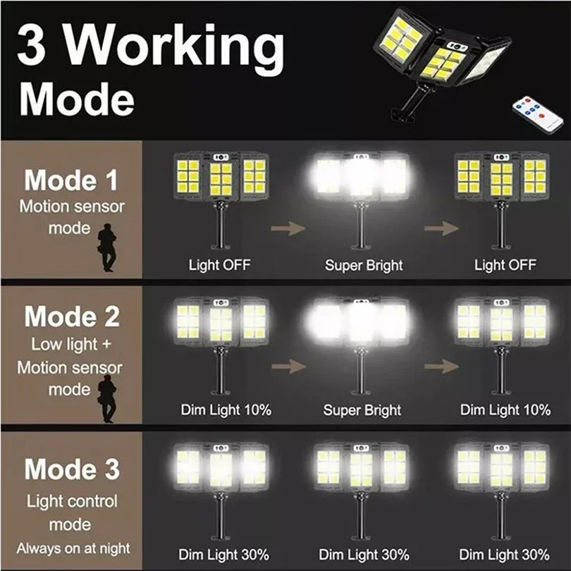 Potentes luces solares para exteriores con Sensor de movimiento, lámpara de pared impermeable, 800 LED, iluminación Solar para jardín con farola de