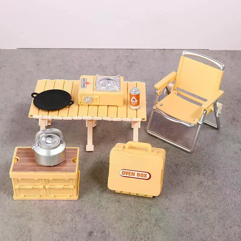 1:12 دمية مصغرة التخييم نزهة مجموعة كرسي قابل للطي مواقد الغاز نموذج ديكور لعبة بيت الدمية الملحقات
