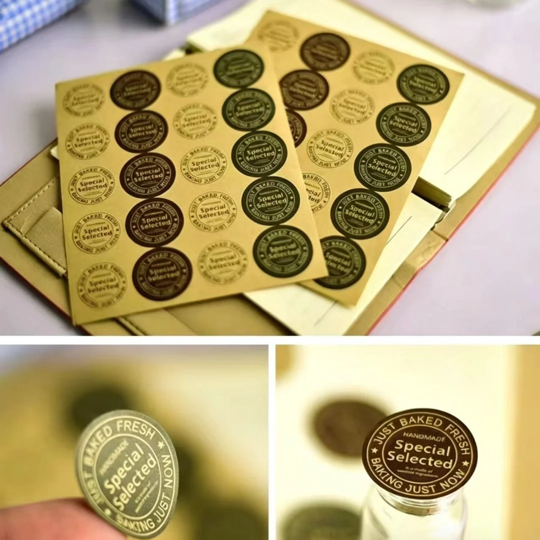 Custom Vintage round Kraft Paper Envelope Sealing Stickers Two-Color Self-Adhesive English Takeout Sealing Sticker