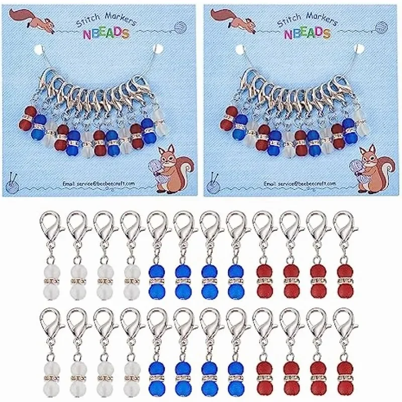 24 Pcs Independece Day Theme Stitch Markers Beaded Gourd Crochet Stitch Marker Charms Removable Dangle Locking Stitch Marker