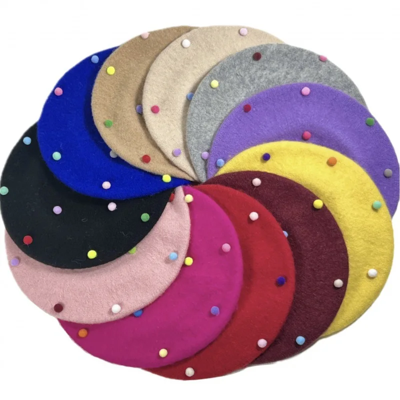 

Осенне-зимний шерстяной берет для детей, маленькие шарики в горошек, шапки художника, милые детские шапочки для мам и девочек, кепка художника, женский подарок