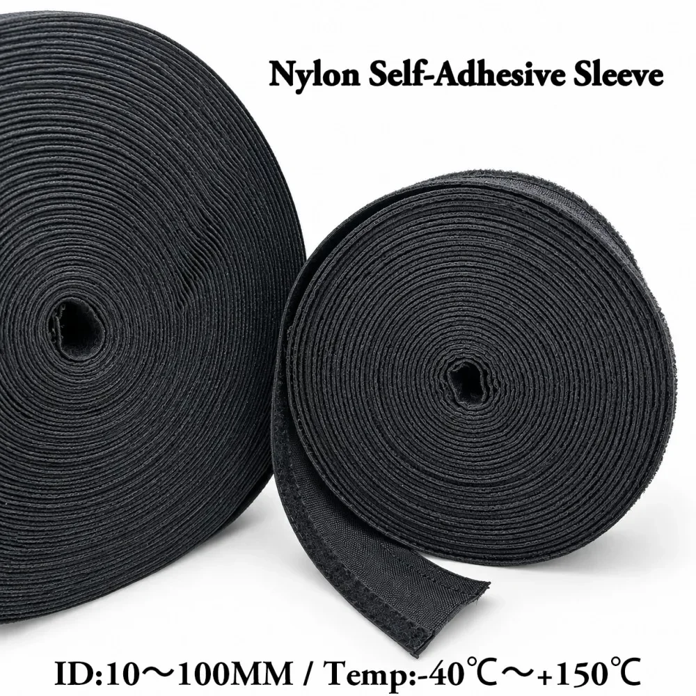 PET Braided Cable Sleeve ID 10mm-100mm Insulated Flame Retardant Self-adhesive Nylon Sheath Wire Line Harness Wire Protector