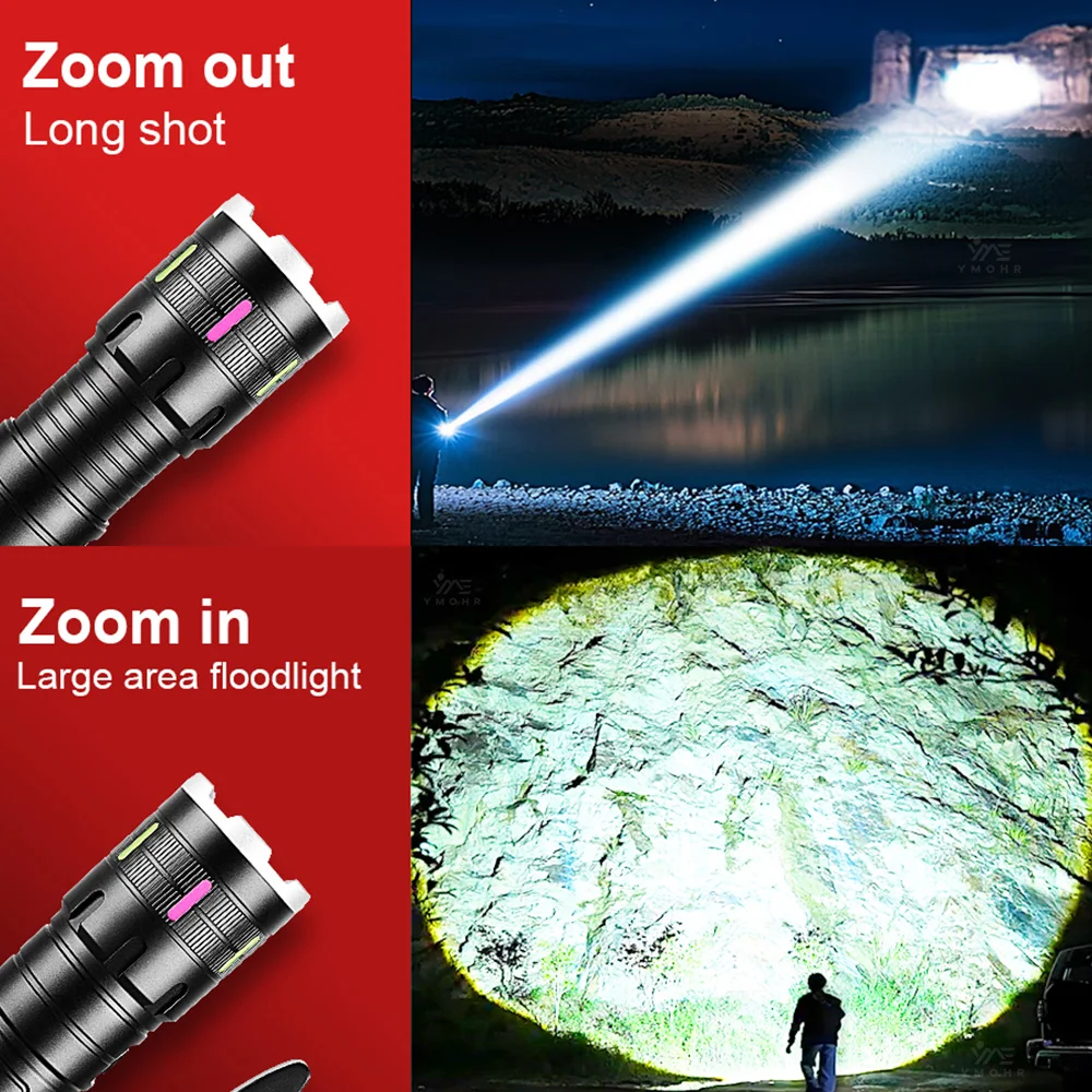 7800mAh Battery Flashlights High Power Rechargeable Led Flashlight White Laser Tactical Torch Power Bank Fishing Camping Lantern view 3