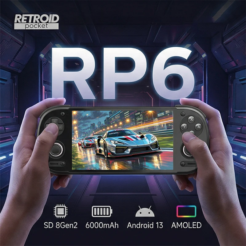 Console de Jogos Portátil Android Retroid Pocket 6 RP6 Versão 8+128G Tela OLED de 5.5 Polegadas 120Hz 6000mAh Gatilho de Efeito Hall 8GEN2
