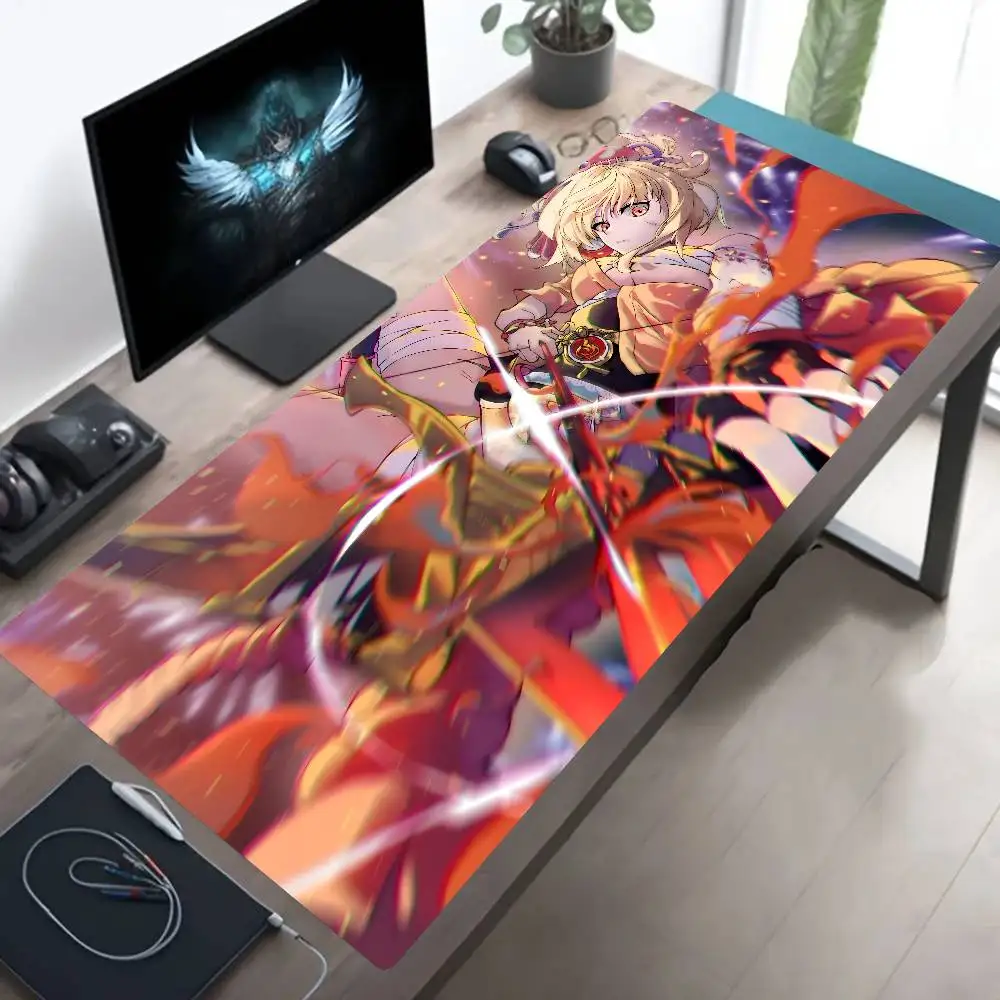 Genshin Impact Anime Yoimiya Mouse Pad Large Gaming Keyboard Mat LockEdge Rubber Computer Office Accessories view 3