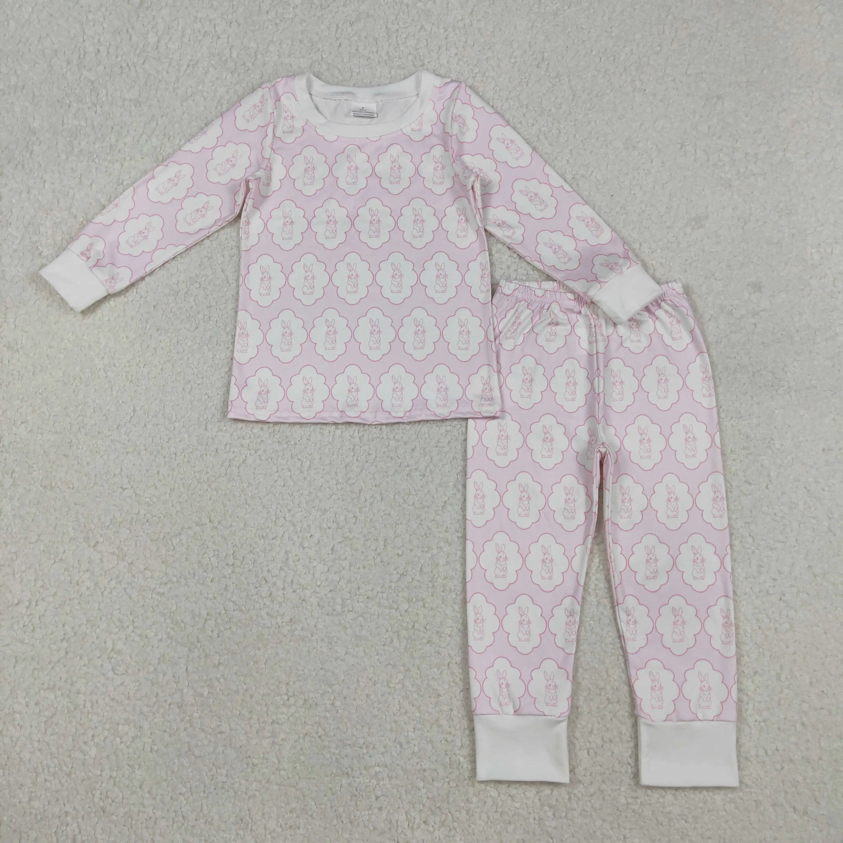 

Baby Girls Pink Easter Pajamas Set Long Sleeve Checked Top with Rabbit Design And Matching Pants Perfect for Easter Celebrations