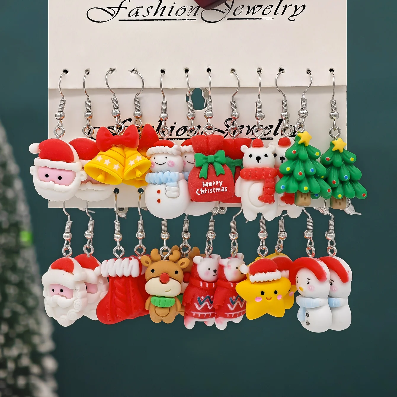 xmas resin earrings set santa tree gingerbread bell snowman funky holiday gift