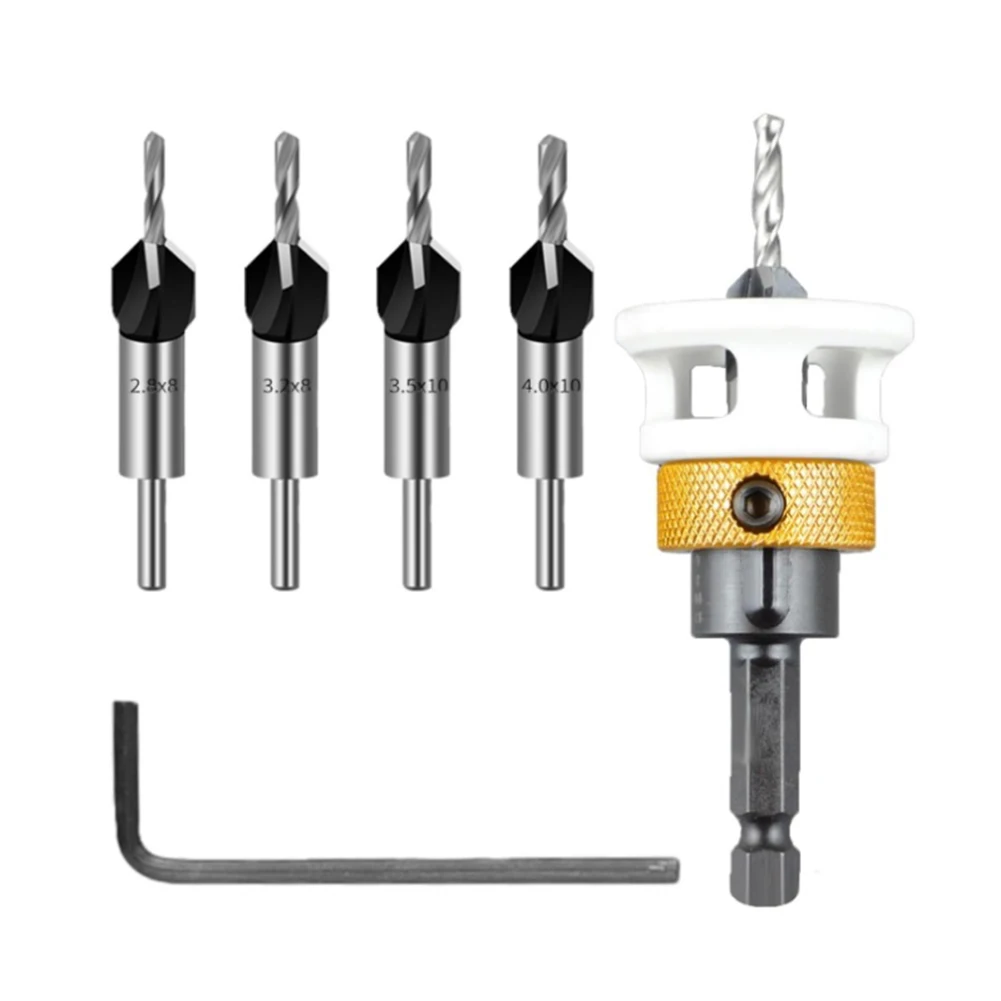 4-in-1 Countersink Drill Bit Set With Low Friction Depth Stop 6.25mm Shank Bits For Power Tools Drill Bits Accessories