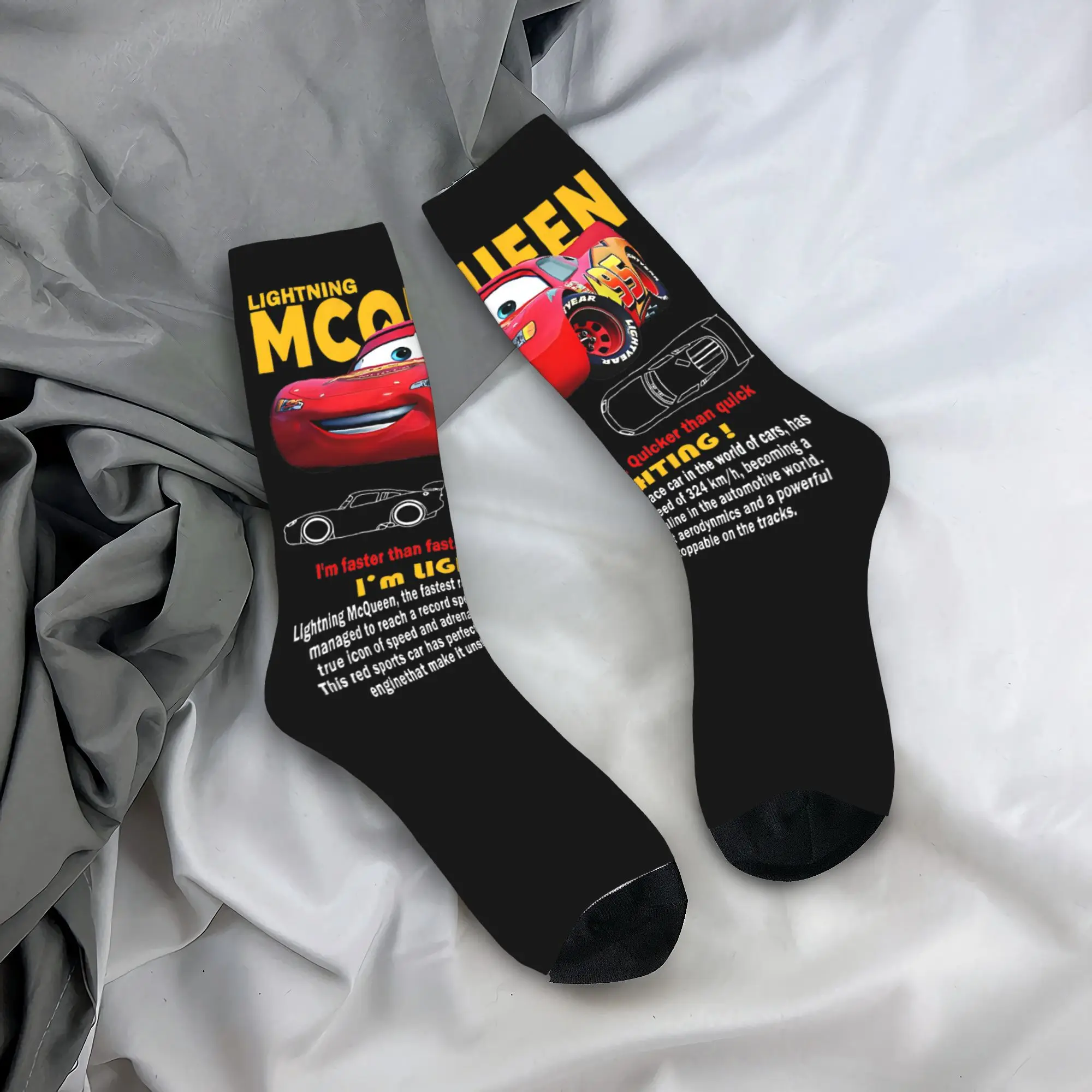 Colorful Vintage Cars Lightning McQueen Stockings Basketball Socks Life Is A Highway Polyester Long Socks Unisex Sweat Absorbing