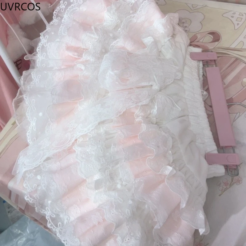 Japanese Sweet Cute Lolita Princess Skirt Women Kawaii Ruffles Lace Mesh Patchwork Fairy Skirts Harajuku Y2k Bow Cake Mini Skirt