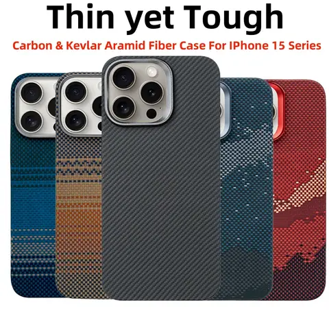 Für iPhone 15 Pro Max/iPhone 15 Pro Carbon Hülle Kevlar 600D Aramidfaser ultradünne Hardcover magnetisch schwarz Schlank hellrot
