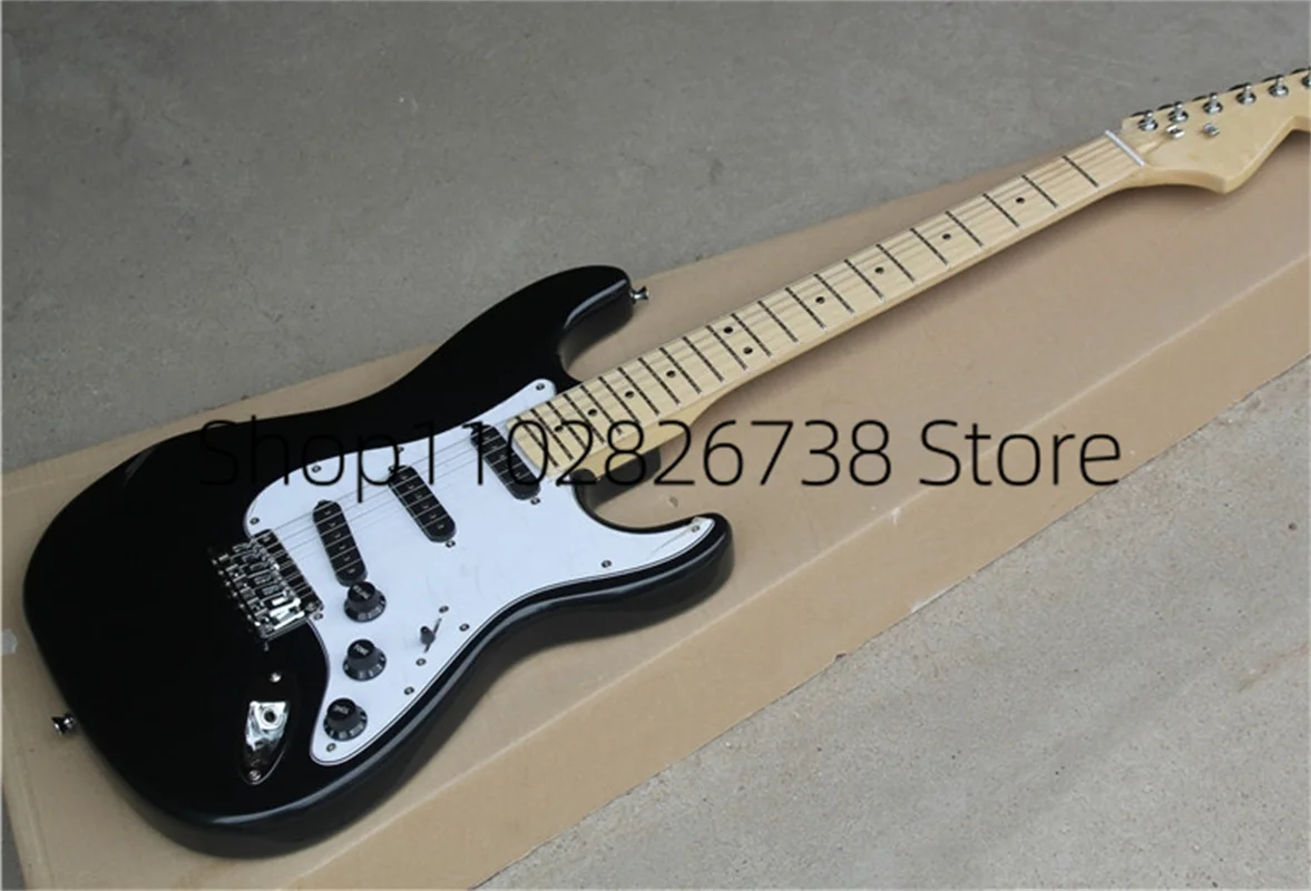 Stra Electric GuitarBlack Body Black SSS Pickups White Guard Maple Fingerbard Fixed BridgeFactory Custom