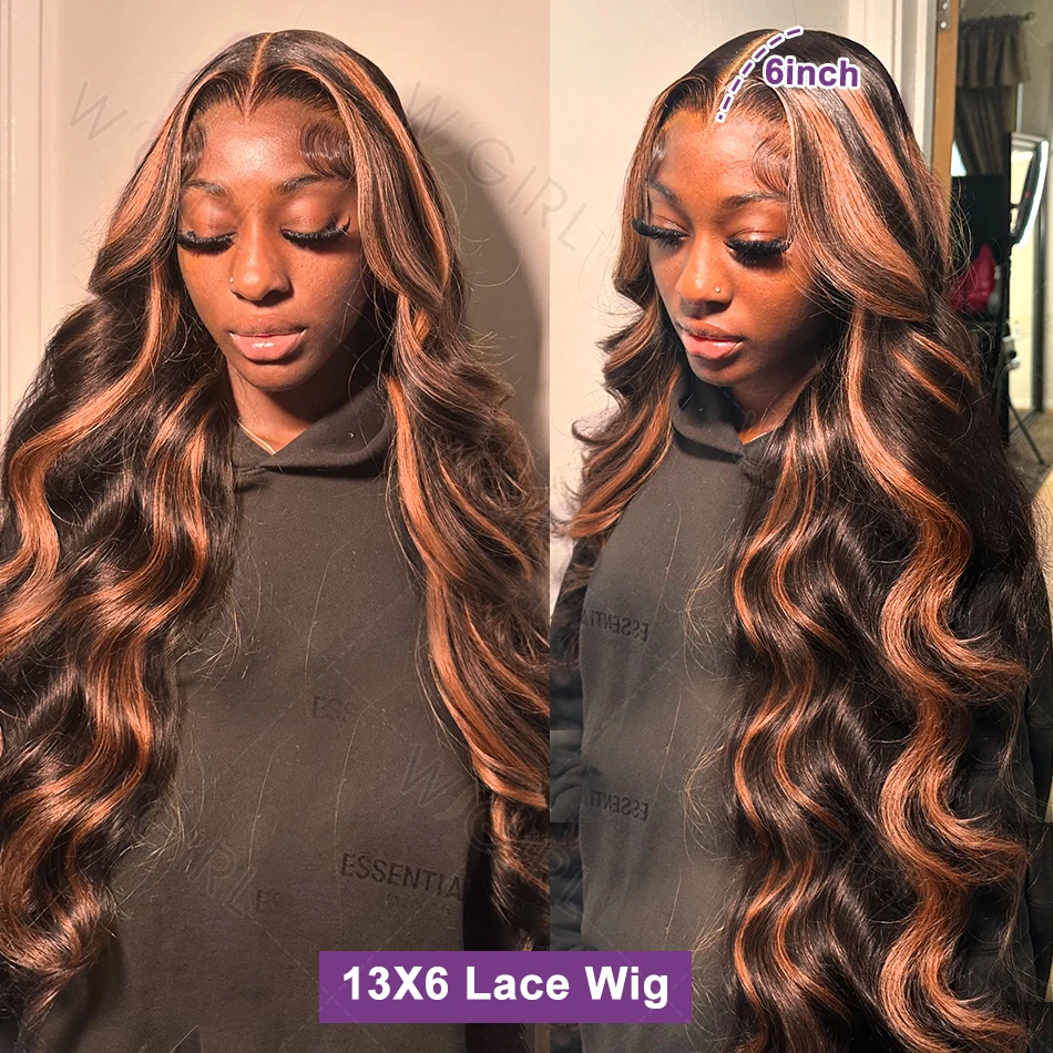 Wigirl 1B/30 Black Brown Body Wave Wigs 13x6 HD Lace Frontal Wigs Ombre Highlight 13x4 HD Lace Front Wig Human Hair For Women