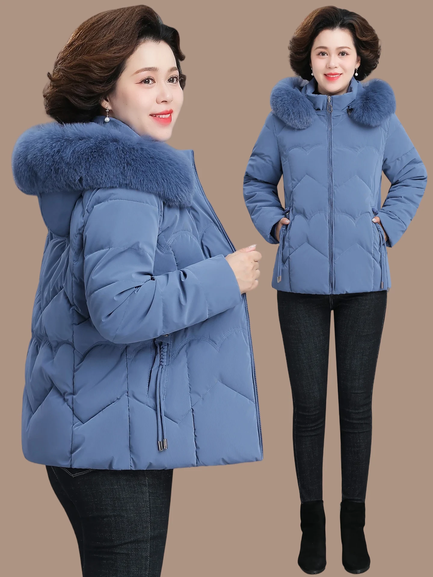 

Утепленная зимняя куртка для женщин среднего и старшего возраста: теплое хлопковое пальто с капюшоном, на молнии, с длинными брюками