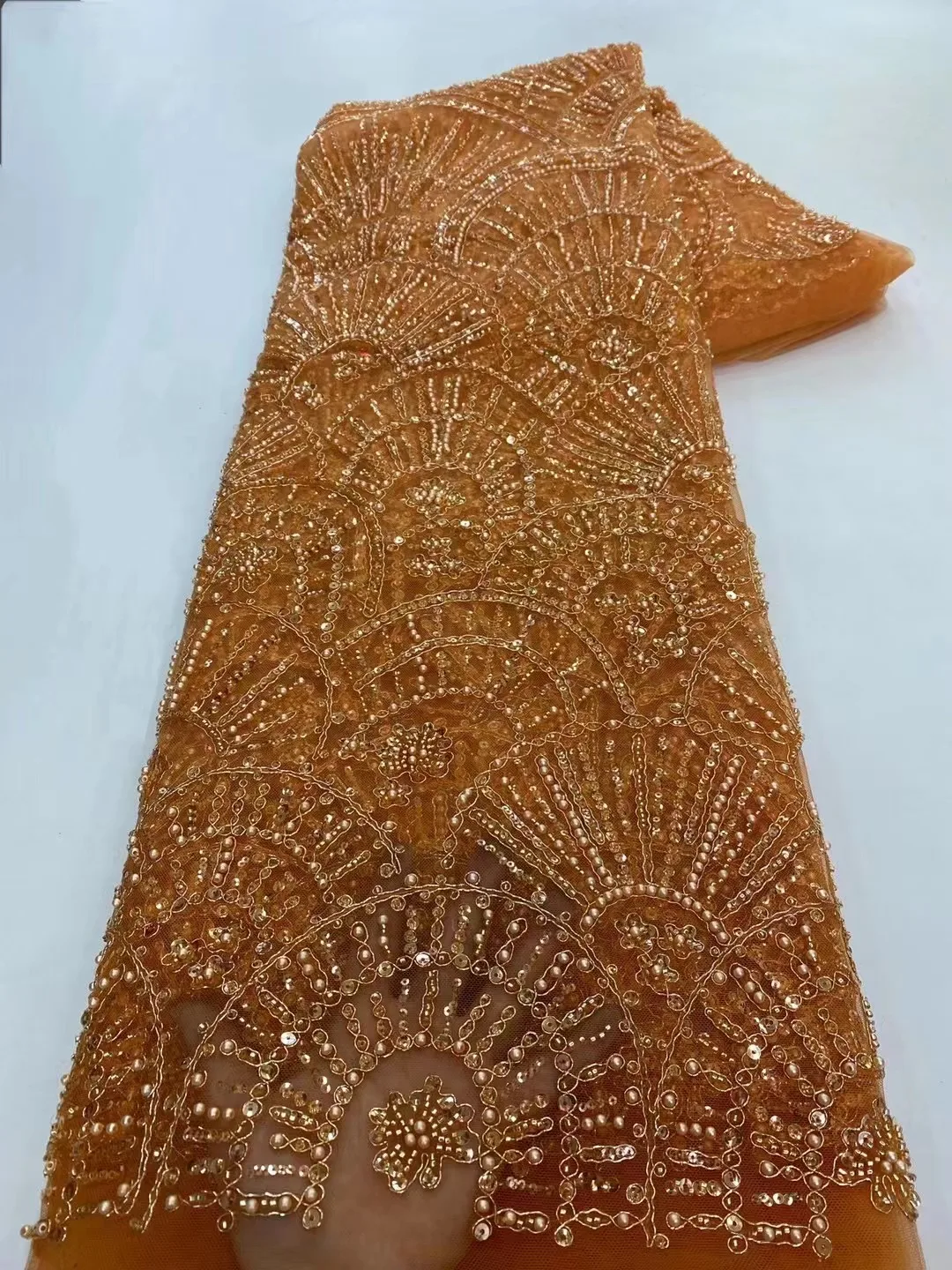 

Luxury African Handmade Beaded Lace Fabric 2024 High Quality French Embroidery Nigeria Net Lace Fabrics for Sewing