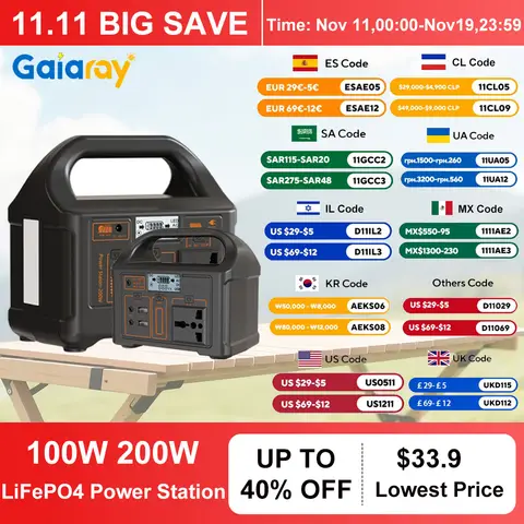 Gaiaray – centrale électrique Portable 100W 200W, générateur solaire AC 110V 220V, alimentation de secours, batterie UPS LiFePO4 pour maison, Camping, RV