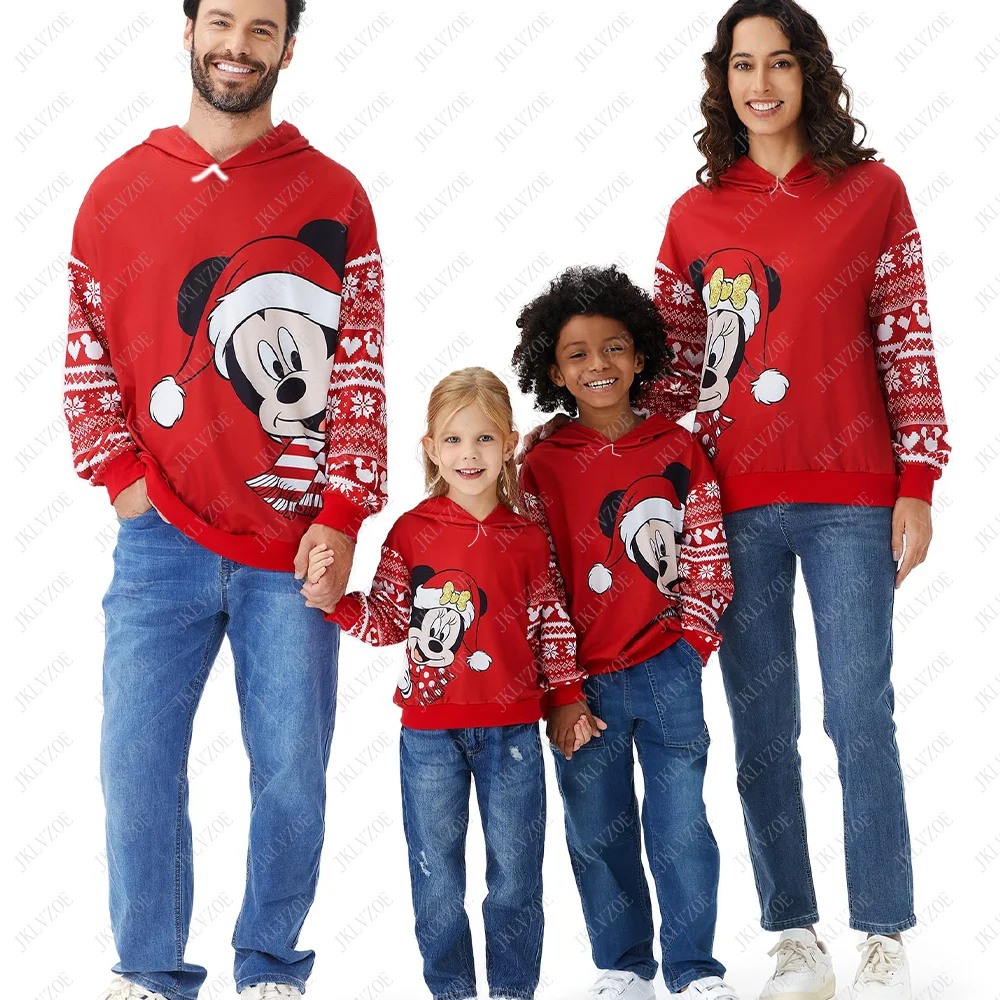 Disney Mickey Friends Family Matching Christmas Kids Top Tee Sweatshirt Casual Snow Pattern Girls Mouse Party Hoodie Family Suit