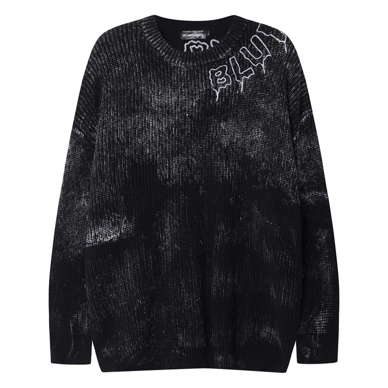 

Men's Grunge Distressed Sweater Streetwear Oversized Knit Pullover Vintage Wash Long Sleeve Knitwear Fall Fashion Top Clothing
