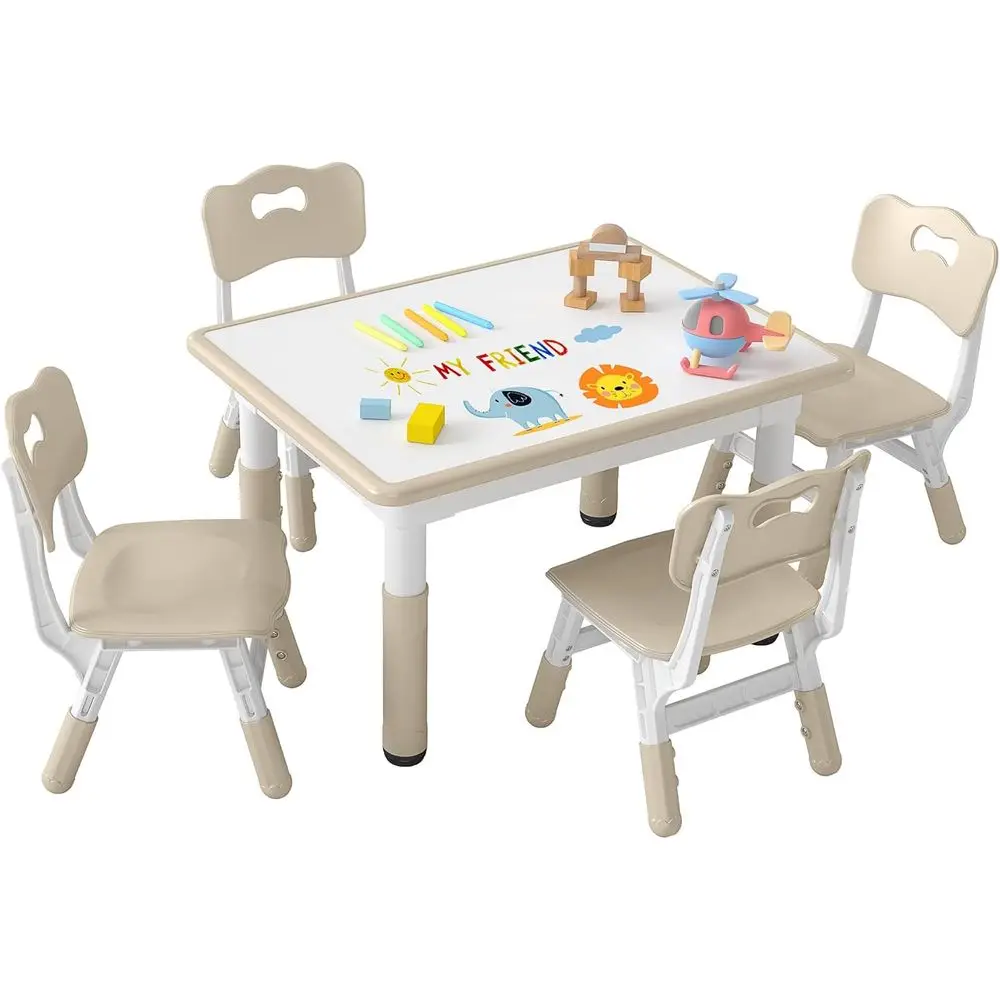 

Height-Adjustable Kids Table and 4 Chairs Set, Toddler Table and Chair Set with Graiti Desktop, 31.5''L x 23.6''W Children Activ