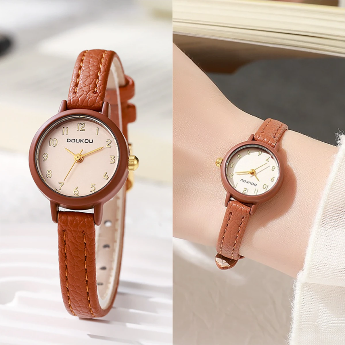 

Модные женские часы с маленьким круглым циферблатом, повседневные кварцевые часы с ремешком из искусственной кожи, простые темпераментные наручные часы, часы для девочек, подарки