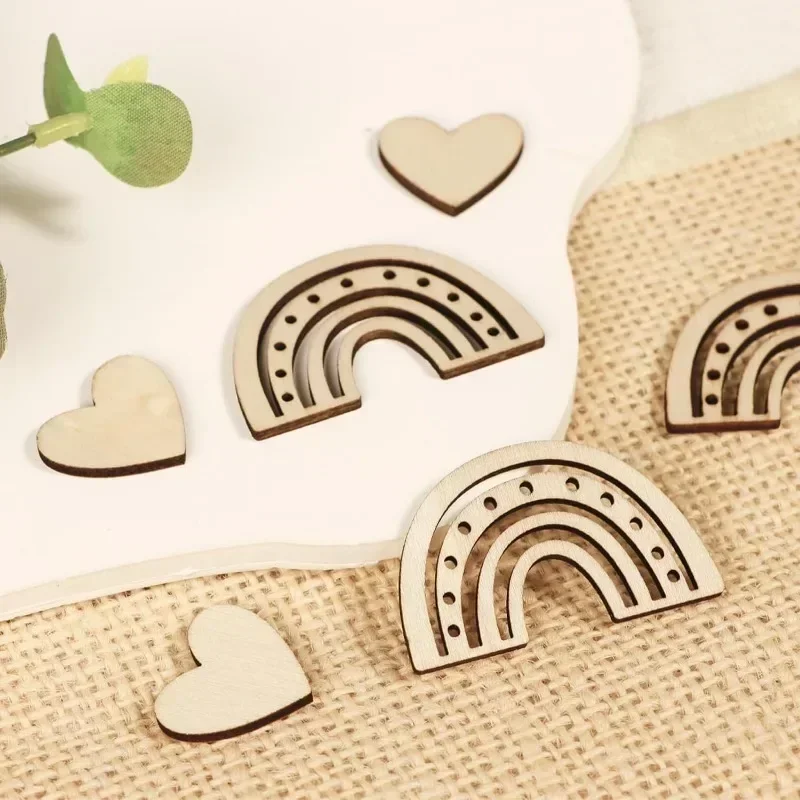 60pcs Wooden Rainbow and Heart Confetti Table Decoration Party Christening Birthday Birth Gift
