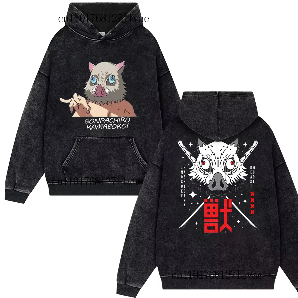 

Vintage Hashibira Inosuke Demon Slayer Washe Hoodies Y2k Harajuku Streetwear Oversize Hip Hop Men Women Pullover Unisex Coat Top