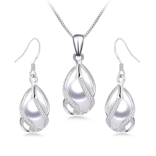 Dainashi 진짜 자연 담수 Peal 케이지 쥬얼리 세트 여성, 드롭 모양, 8-9mm 화이트/핑크/퍼플/블랙 귀걸이 & 펜던트