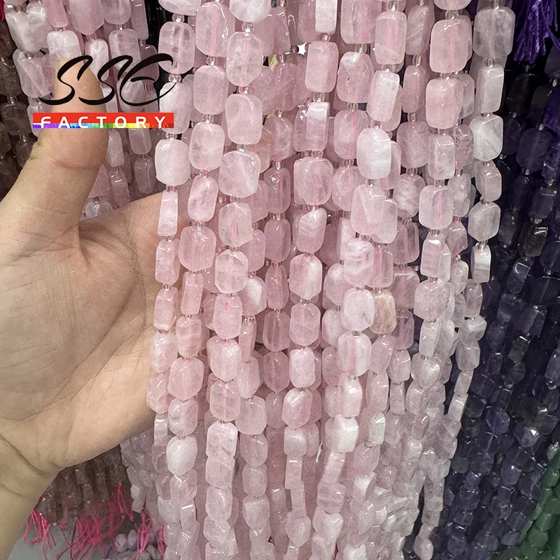 AAA Natural Rose Quartz Crystal Beads 8x12MM Special Flat Rectangle Shape Beads for Jewelry Making Diy Bracelet Necklace 15 inch