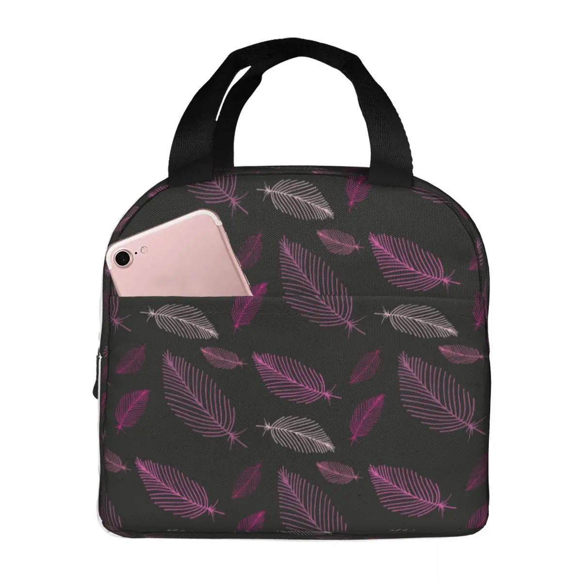 

Lunch Bags for Men Women Feathers Thermal Cooler Waterproof Travel Oxford Tote Bento Pouch