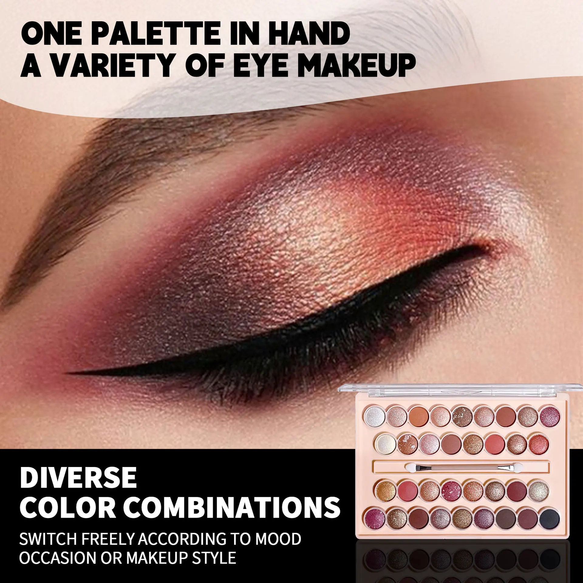 34 color eyeshadow palette with brush, matte shimmer Multicolor, High paint waterproof and Sweat resistant, Music Festival Hallo