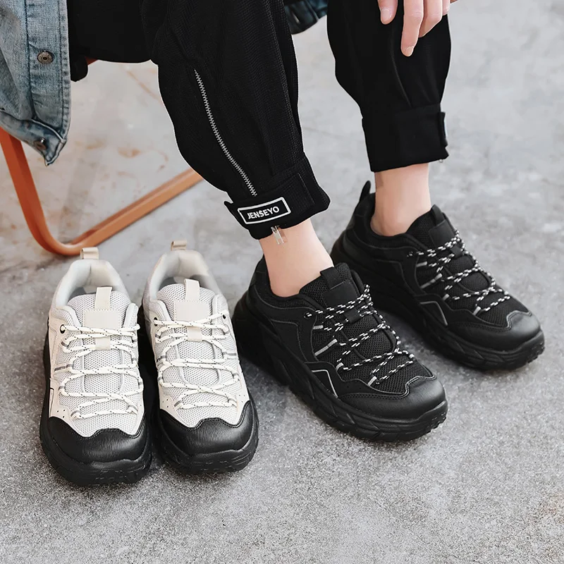 Hiking Mens Mesh Breathable Sports Casual Fashion Trend Lightweight Thick Soled Dad Shoes for Men Large Size Outdoor Sneakers