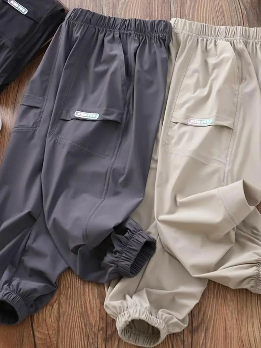 กางเกงกีฬาฤดูร้อนสำหรับเด็กผู้ชาย กันยุง ผ้าไหมน้ำแข็งบางเบา ระบายอากาศดี สไตล์ลำลอง แฟชั่นเสื้อผ้าเด็ก