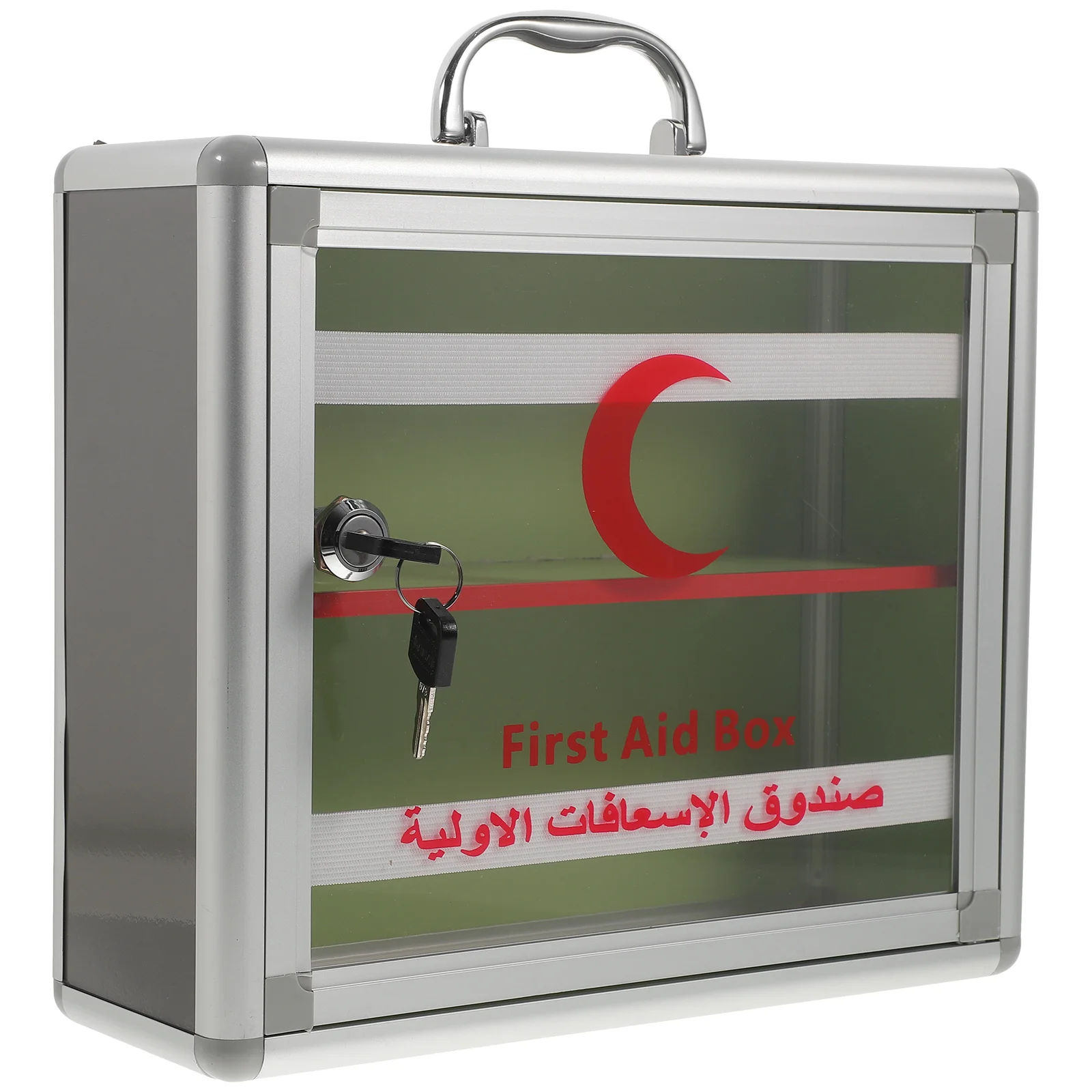 صندوق دواء الطوارئ مصنوع من سبائك الألومنيوم بسعة كبيرة ومقبض شفاف ومتين للتخزين المحمول مناسب للمكتب المنزلي