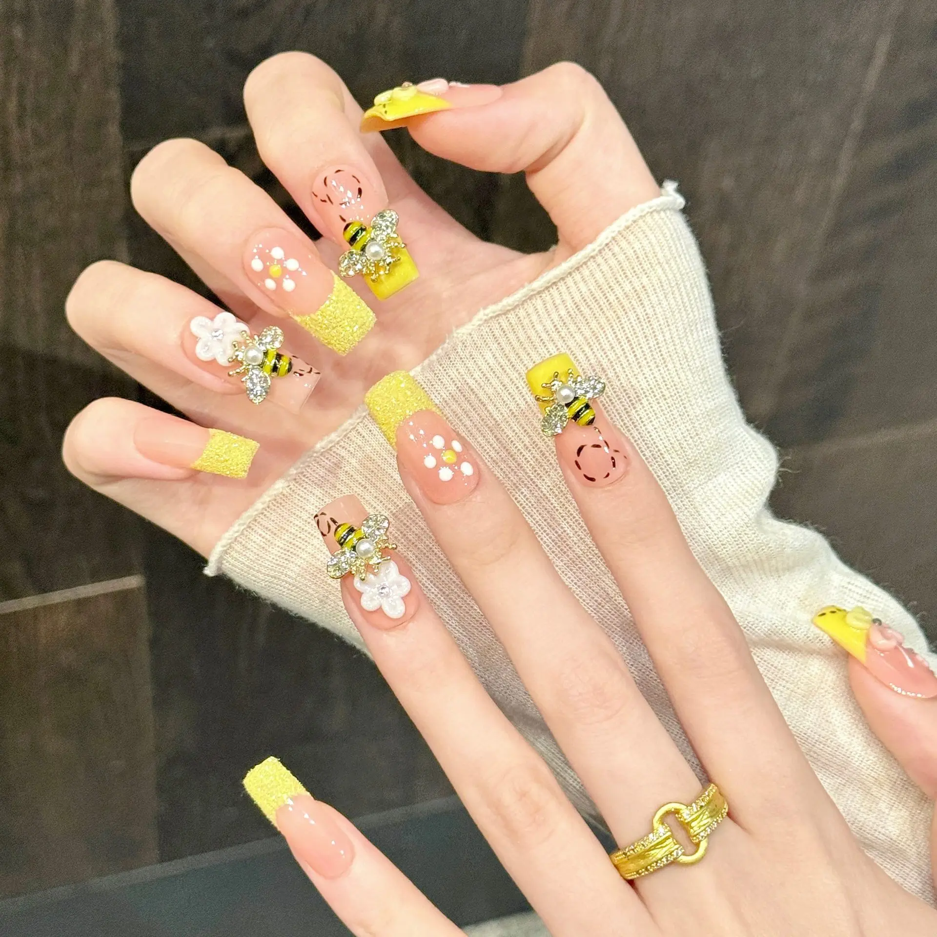 10PCS Duck/Long Square Handmade Press On Nails,Contrasting Color French Style,Suitable For Festivals Parties And Daily Wear.