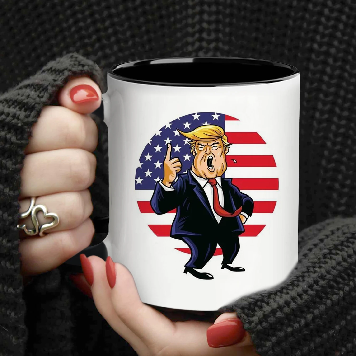 1PC, 11oz Comic characters Trump Humorous Ceramic Mug - Perfect Gift for Birthday, Camping, Travel - White Ceramic Coffee Cup