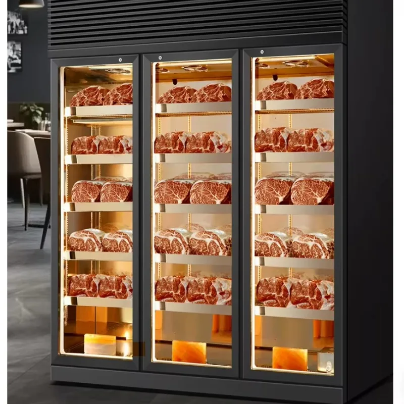 Commercial Dry Aging Display Beef Cabinet Double Temp Digital Control LED Fan Cooling for Steak Preservation Custom