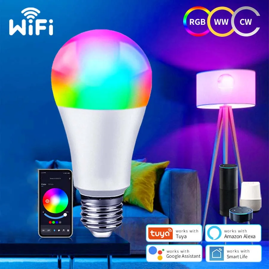 Tuya Smart WiFi Bulb E27 AC85-265V RGB Led Light Spotlight Ampoules Smart Life APP Voice Control Works With Alexa Google Home