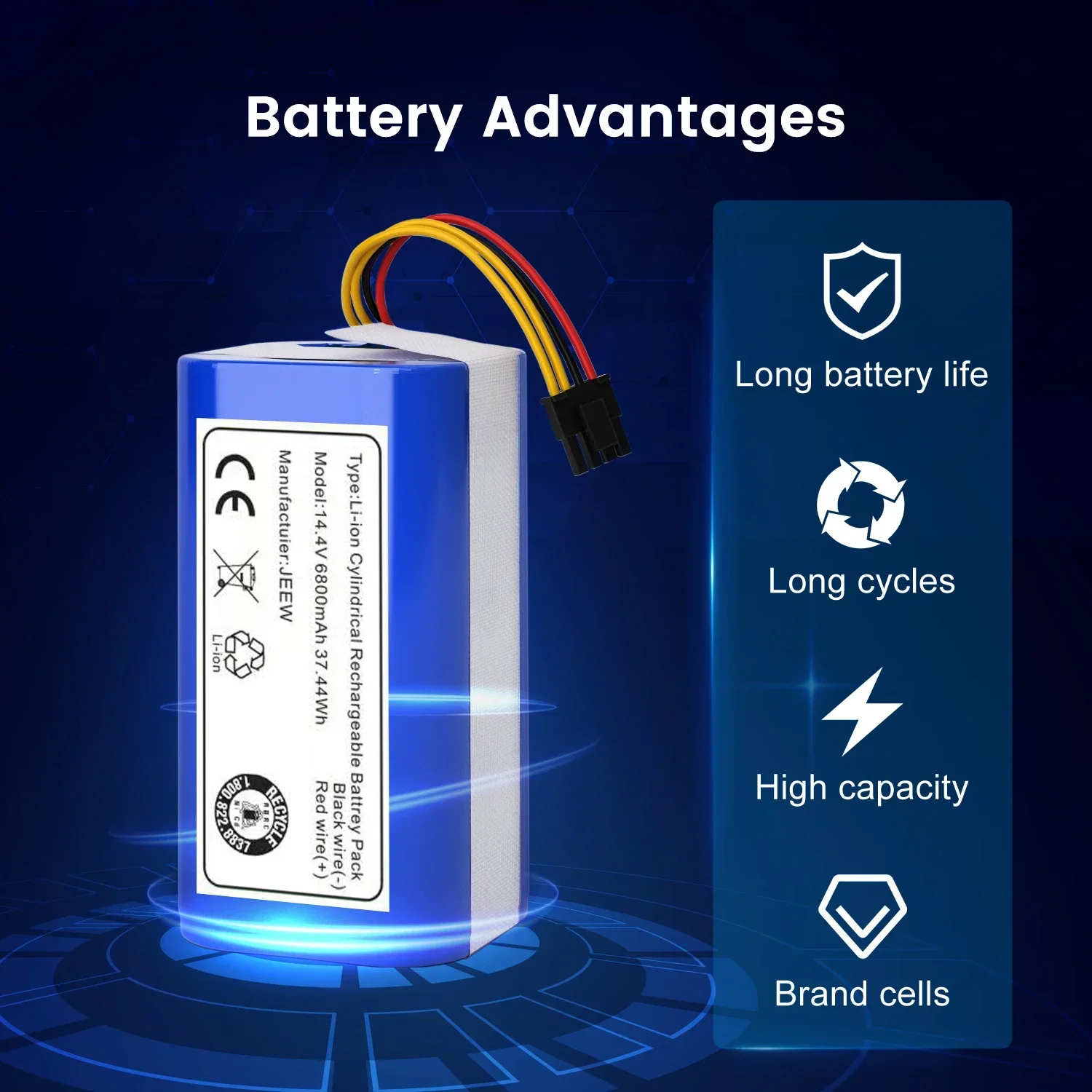 100% New 14.4v 6800mAh Lithium-ion Battery For Cecotec Conga 1290 1390 1490 1590 Replacement Robot Vacuum Cleaner Battery