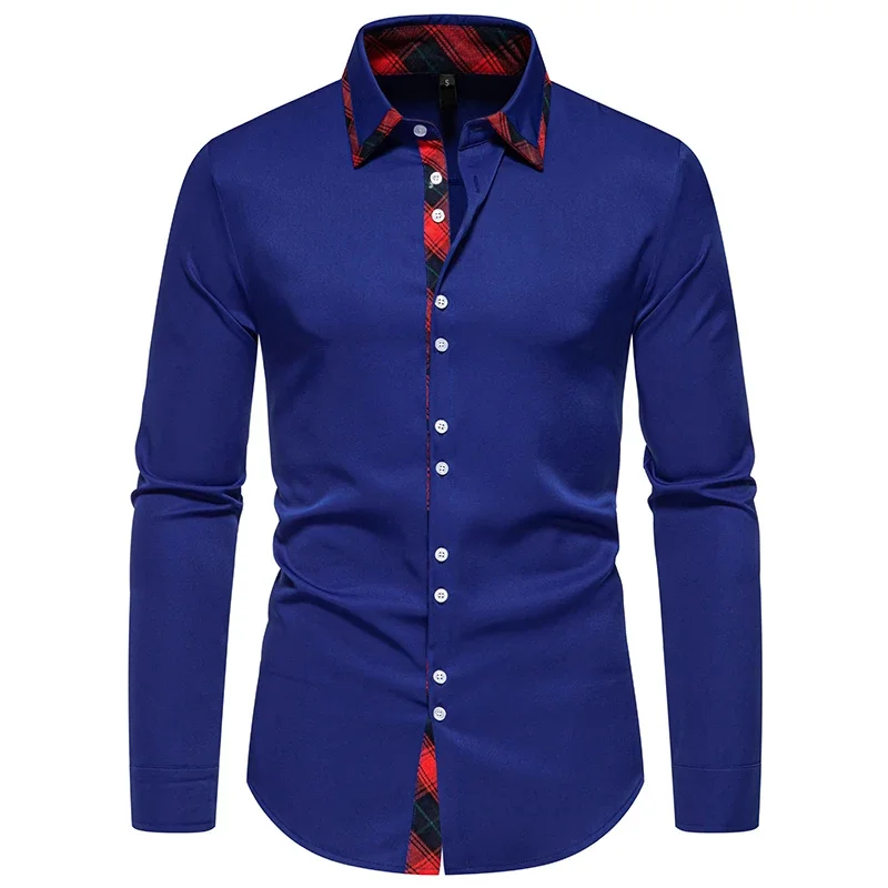 2025 Foreign Trade Men's Jacquard Patchwork Colorful Casual Long Sleeve Shirt New Men's Casual Collar Shirt