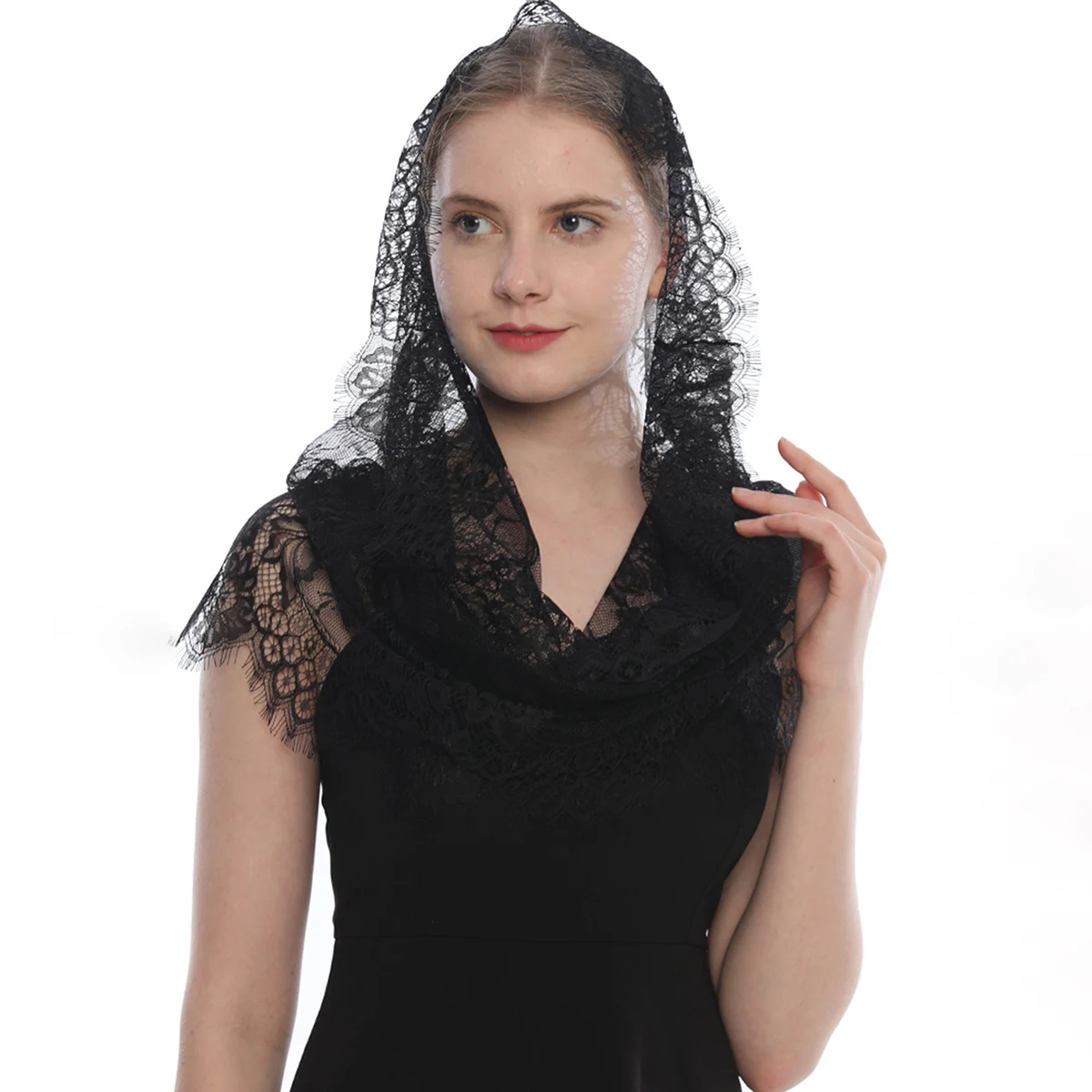 Lace Infinity Scarf for Church Shawl with Spanish Fringe Christian Veil Spanish Mantilla Lace Shawl Catholic Veil Handkerchief