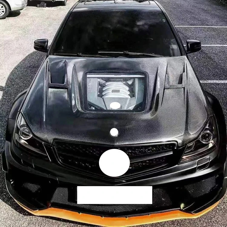 

New Design Transparent Style with Glass Engine Hoods Carbon Fiber Hood Bonnet for Real-Mercedes BENZ W204 C63 2007-2014